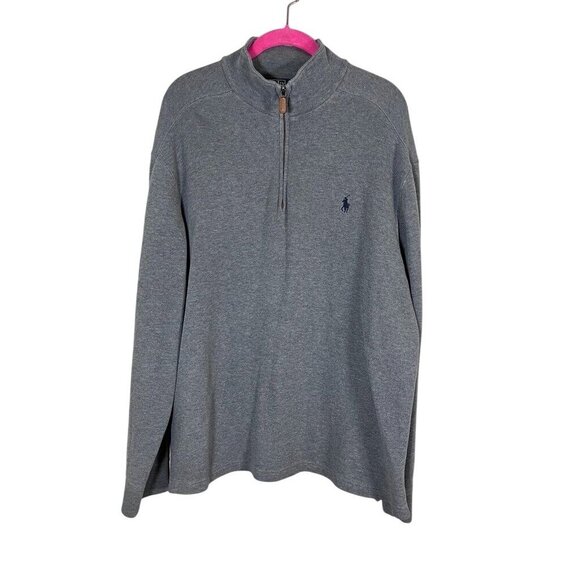 Ralph Lauren Polo Gray Pullover L Preppy Golf Classic Cotton 1/4 Zip Active - Picture 1 of 11